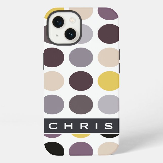 Modern purple yellow polka dots pattern monogram iPhone case (Back)