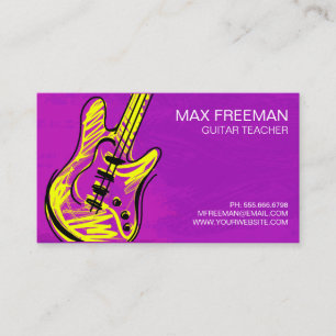 Modern Purple Yellow Professional Guitar Teacher Business Card
