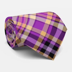 Modern Purple Yellow Tartan Pattern Tie