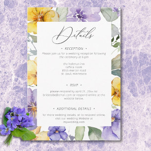 Modern Purple & Yellow Violets Floral Wedding Enclosure Card