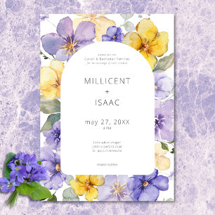 Modern Purple & Yellow Violets Floral Wedding Invitation