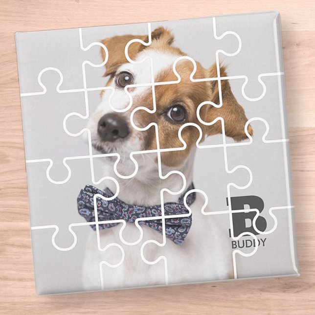 Modern Puzzle Family Pet Custom Photo Monogram Magnet (Creator Uploaded)
