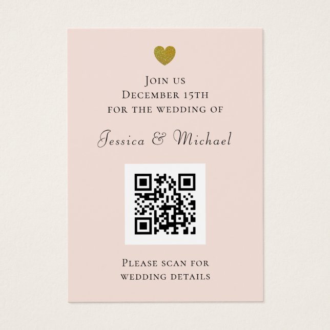Modern QR Code All in One Blush Wedding Invitation (Front)