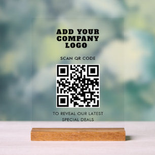 Modern QR Code and Business Logo Minimalist Acrylic Sign