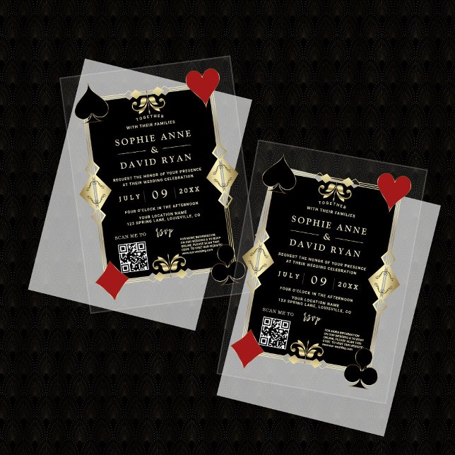 Modern QR Code Art Deco Casino Night Wedding Acrylic Invitations (Creator Uploaded)