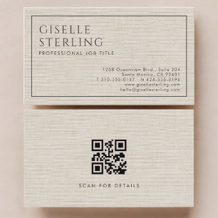 Modern QR Code Beige Linen Professional Luxury Business Card