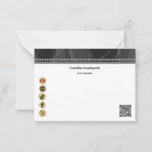 Modern QR Code Black Silk Pearls Social Media Card
