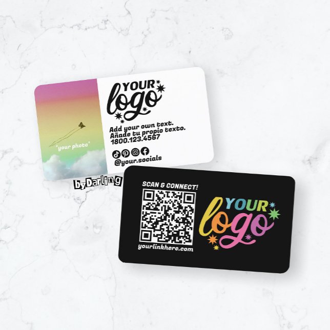 Modern QR Code Black White Rainbow Business Card (Modern QR Code Rainbow Black White Business Card)