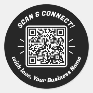 Modern QR Code Black White With Love Classic Round Sticker