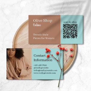 Modern  QR Code Blue and Muesli brown Simple Business Card