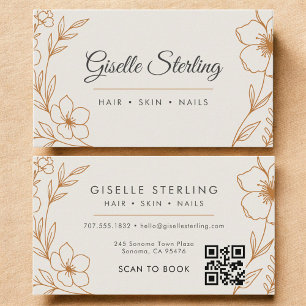 Modern QR Code Botanical Floral Copper Taupe  Business Card