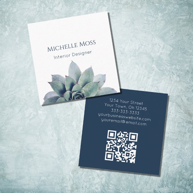 Modern QR code Botanical Greenery  Square Business Card (Creator Uploaded)