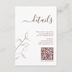 Modern QR Code Burgundy Wedding Details Enclosure Card