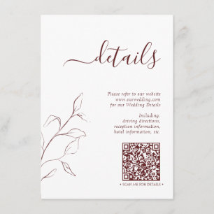 Modern QR Code Burgundy Wedding Details Enclosure Card