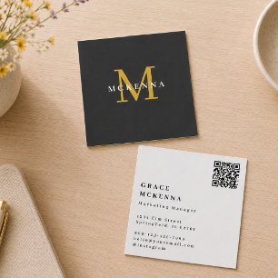 Modern QR Code Business Card Black and Gold