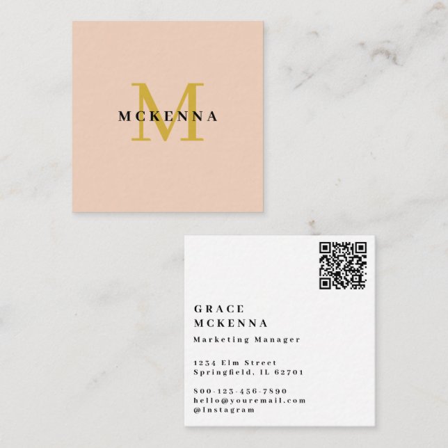 Modern QR Code Business Card Gold and Pink (Front/Back)