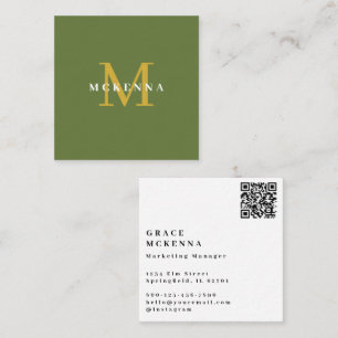 Modern QR Code Business Card Khaki Green