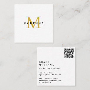 Modern QR Code Business Card White and Gold