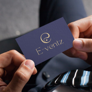 Modern QR Code & Business Logo l Navy Blue & Gold Card