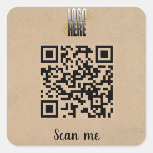 Modern QR Code Business Logo on Brown Square Sticker