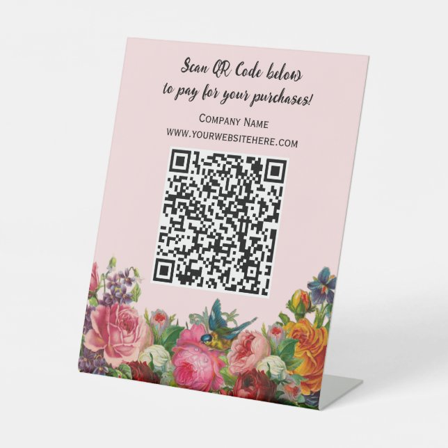 Modern QR Code Business Table Top Pedestal Sign (Front)
