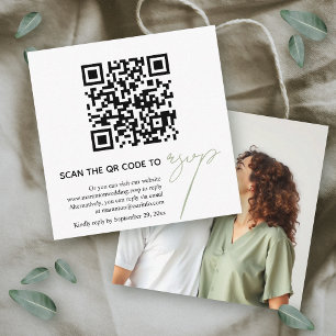Modern QR code calligraphy RSVP photo wedding Enclosure Card