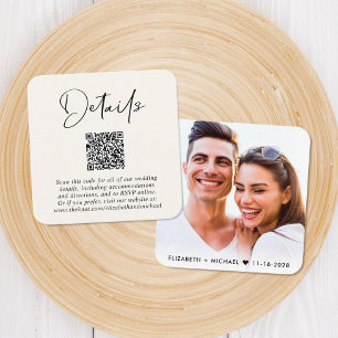 Modern QR Code Cream Wedding Details Enclosure Card