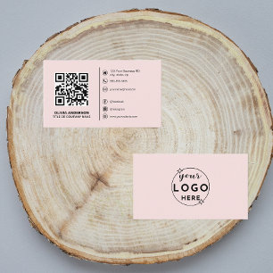 Modern QR Code Custom Logo/Social Media Icons Pink Business Card