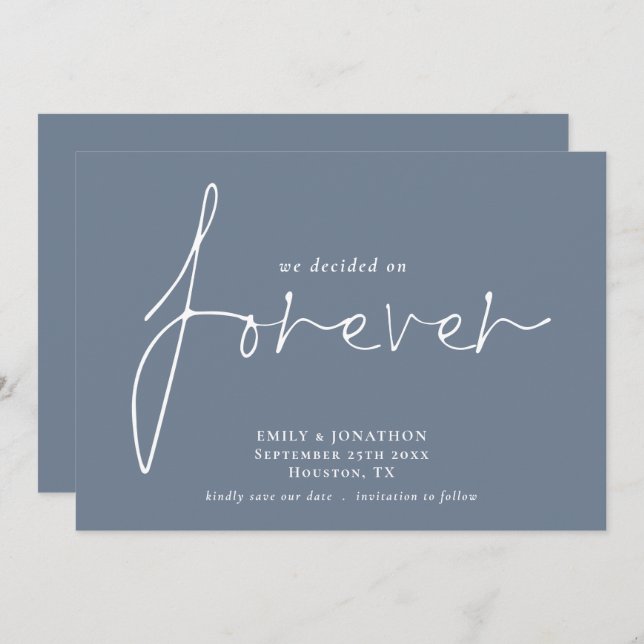Modern QR Code Decided on Forever Dusty Blue Save The Date (Front/Back)
