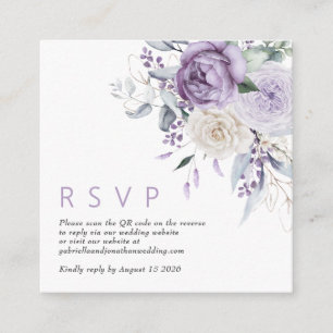 Modern QR Code Dusty Purple Floral Wedding RSVP Enclosure Card