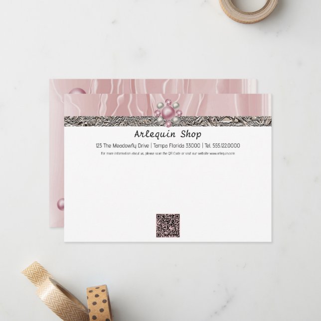 Modern QR Code Dusty Rose Silk Foil Business Store Card (Front/Back In Situ)