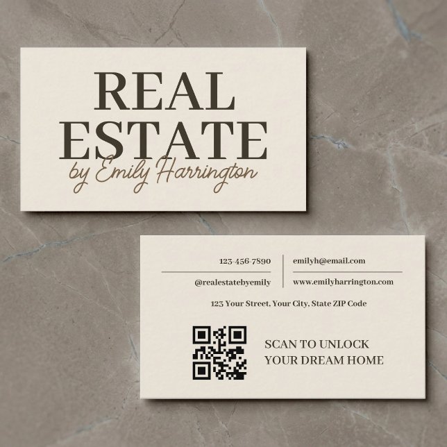 Modern QR Code Earthy Real Estate Agent Business Card (Creator Uploaded)