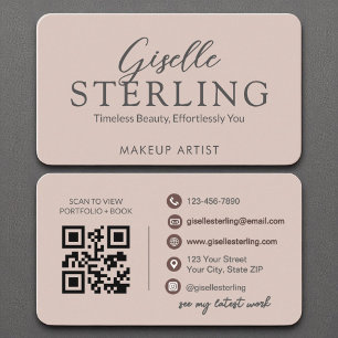 Modern QR Code Elegant Blush Pink Script Business Card