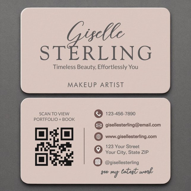 Modern QR Code Elegant Blush Pink Script  Business Card (Creator Uploaded)