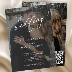 Modern QR CODE elegant script 2 photos wedding Invitation