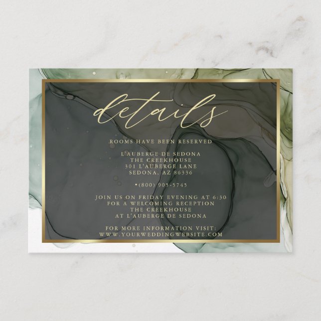 Modern QR Code Elegant Subdued Greens Liquid Ink Enclosure Card (Front)