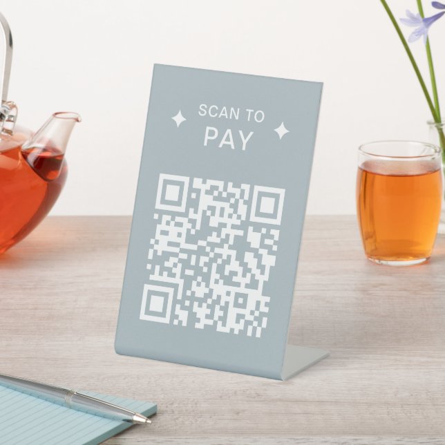 Modern QR Code for Restaurants Scan to Pay Blue Pedestal Sign (In SItu)