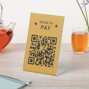 Modern QR Code for Restaurants Scan to Pay Gold Pedestal Sign