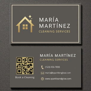 Modern QR Code Gold Cleaning Services Business Card