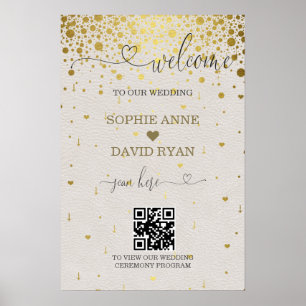 Modern QR Code Gold Confetti Wedding Welcome Sign