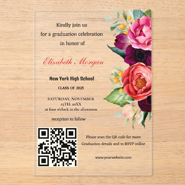 Modern QR Code Graduation 2025 Acrylic Invitations (Front)