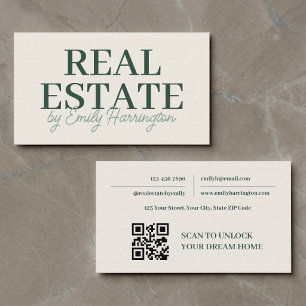 Modern QR Code Green Real Estate Agent Business Card