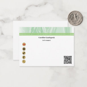 Modern QR Code Green Silk Pearls Social Media Card