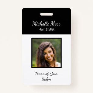Modern QR code Hair Stylist Black White ID Badge