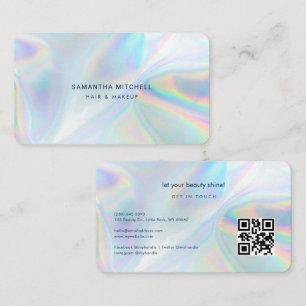 Modern QR Code Holographic Makeup Professional Business Card