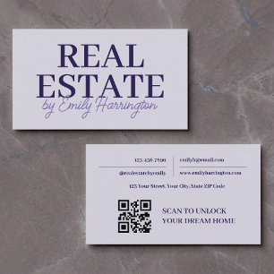 Modern QR Code Lavender Real Estate Agent Business Card