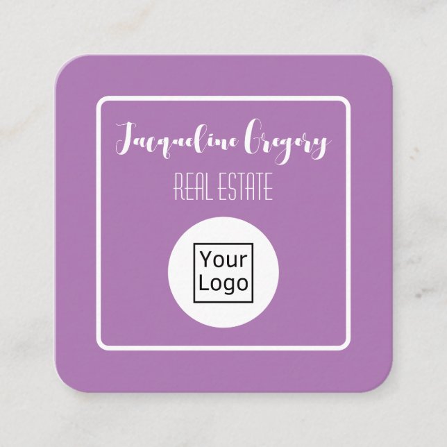 Modern QR Code Logo Blush Purple Small Business Square Business Card (Front)