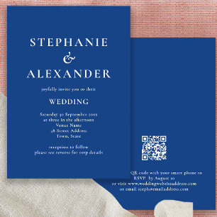 Modern QR Code Mid Blue Wedding Invitation