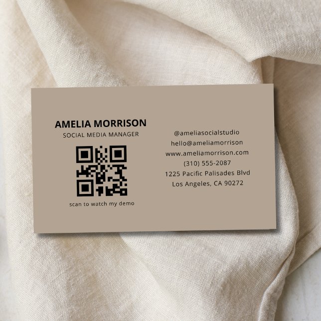 Modern QR Code Minimalist Sand Professional Business Card (Creator Uploaded)