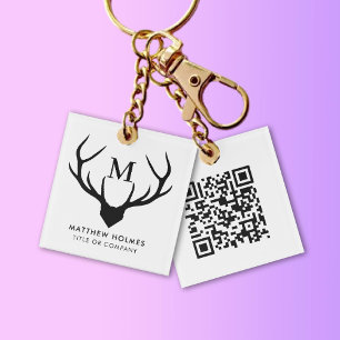 Modern QR Code Monogram Scan me Professional Key Ring